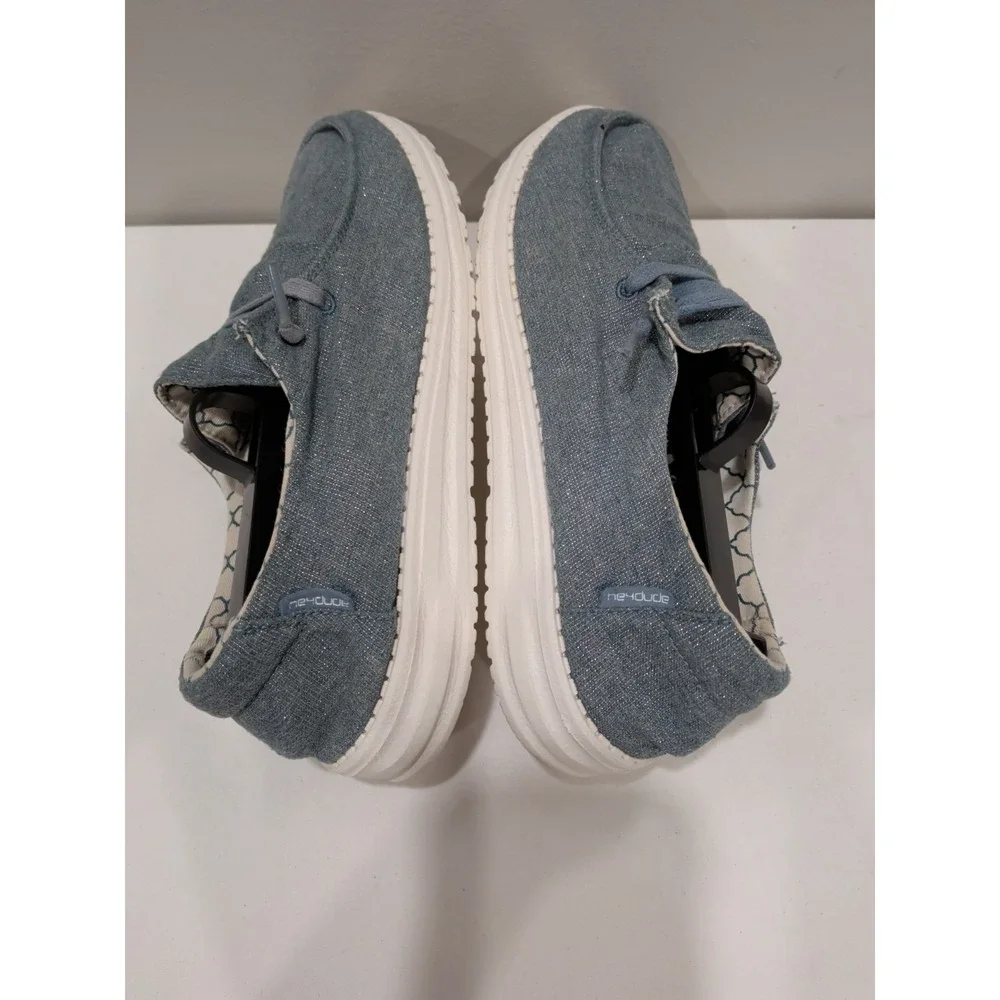HEY DUDE WENDY SPARKLING SHOE BLUE STONE Women's Sz 8